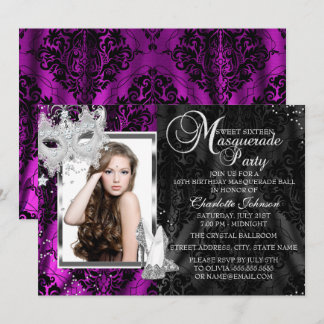 Elegant Mask Heels Pink Masquerade Photo Sweet16 Invitation