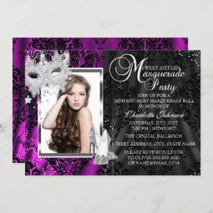Elegant Mask Heels Pink Masquerade Photo Sweet16 Invitation