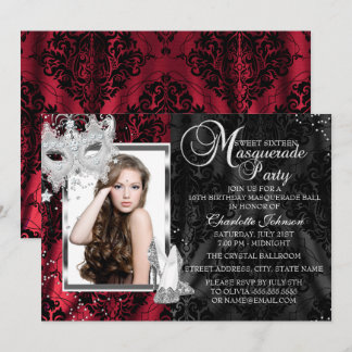 Elegant Mask & Heels Red Masquerade Sweet 16 Invitation