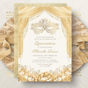 Elegant Mask Masquerade Gold Quinceanera Invitation