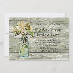 elegant mason jar floral vintage birthday party invitation