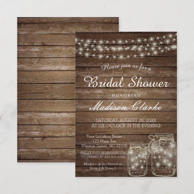 Elegant Mason Jar Rustic Wood Bridal Shower Card (Front/Back)