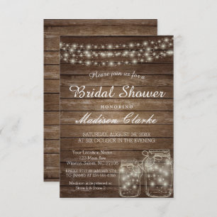 Elegant Mason Jar Rustic Wood Bridal Shower Card