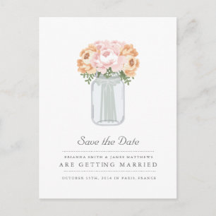 Elegant Mason Jar Save the Date Postcard