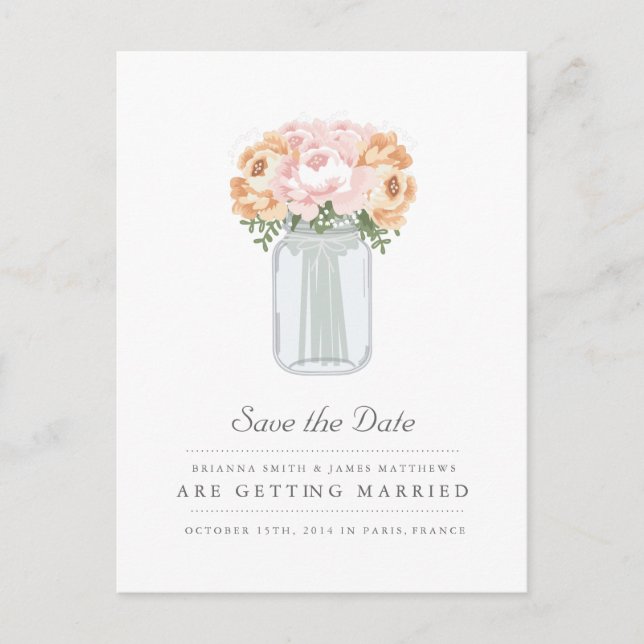 Elegant Mason Jar Save the Date Postcard (Front)