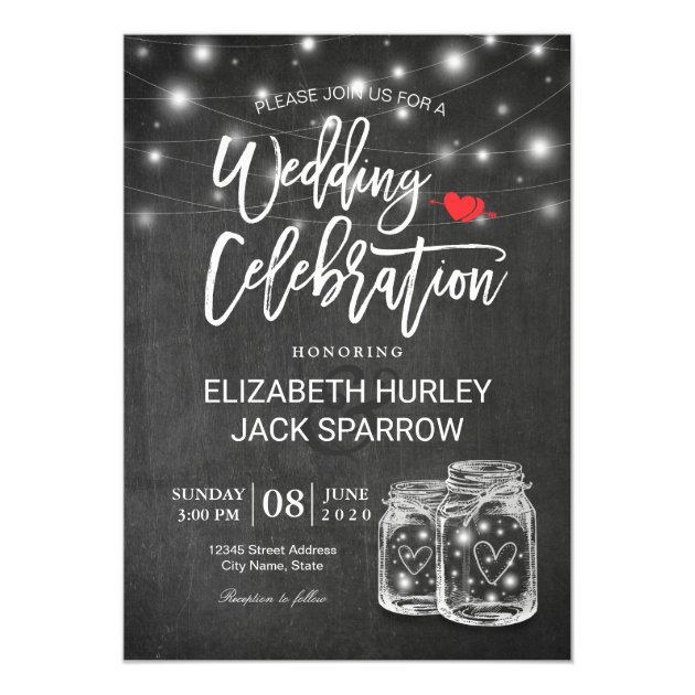 Elegant Mason Jar String Light Wedding Celebration Invitation