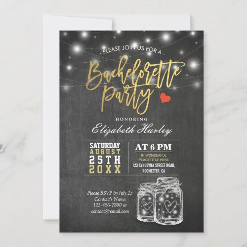 Elegant Mason Jar String Lights Bachelorette Party Invitation