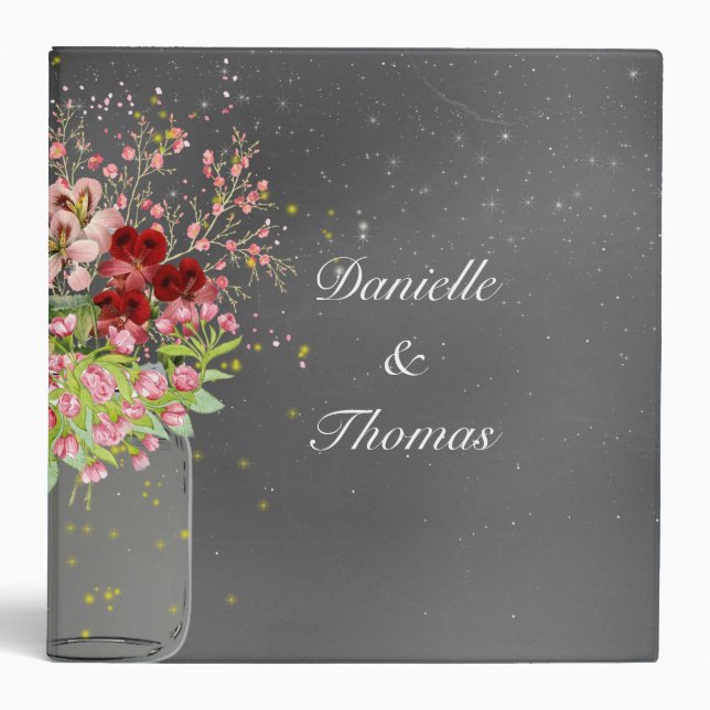 Elegant, Mason Jar, Wedding Photo Album 3 Ring Binder (Front)