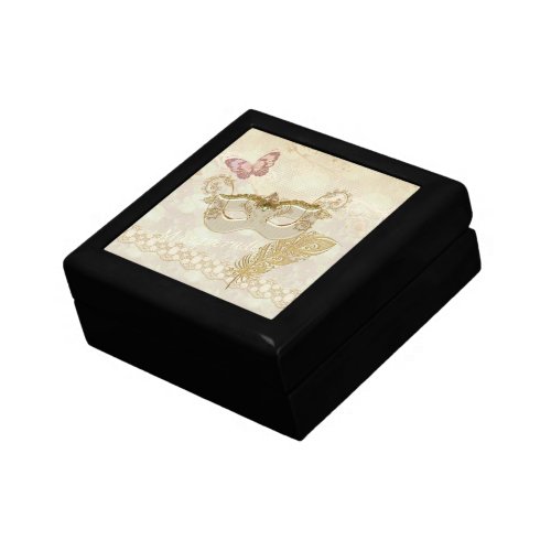 Elegant Masqerade Small Black Wooden Trinket Box