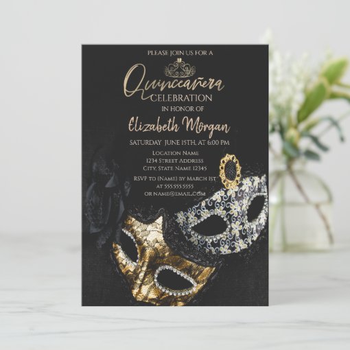 Elegant Masque,Confetti Masquerade Quinceañera Invitation | Zazzle