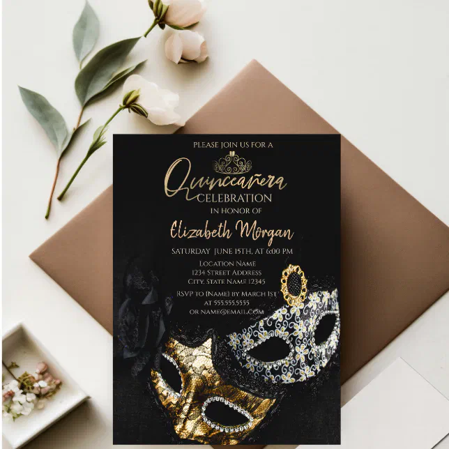 Elegant Masque Confetti Masquerade Quinceañera Invitation Zazzle