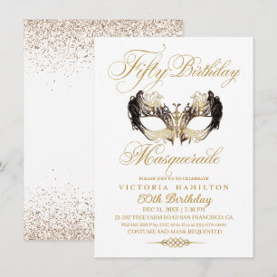 Elegant Masquerade 50th Birthday Gold Invitation