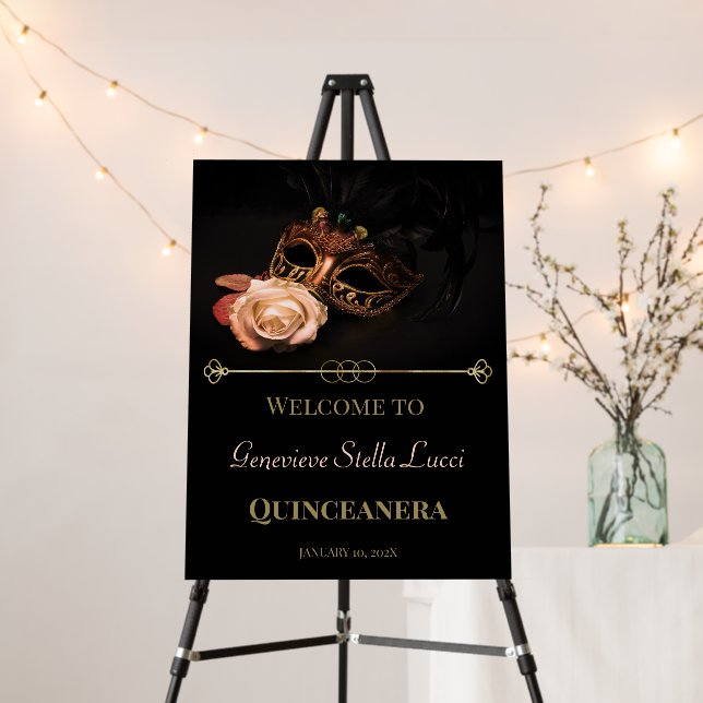 Elegant Masquerade and White Rose Foam Board (In Situ (Stand))