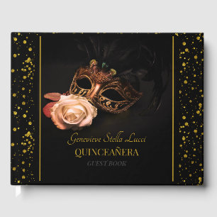 Elegant Masquerade and White Rose Guest Book