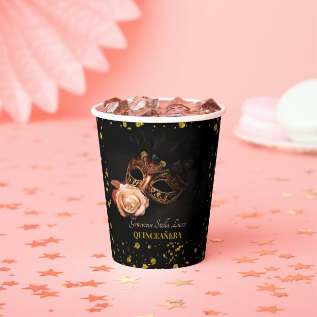 Elegant Masquerade and White Rose  Paper Cups (Insitu)