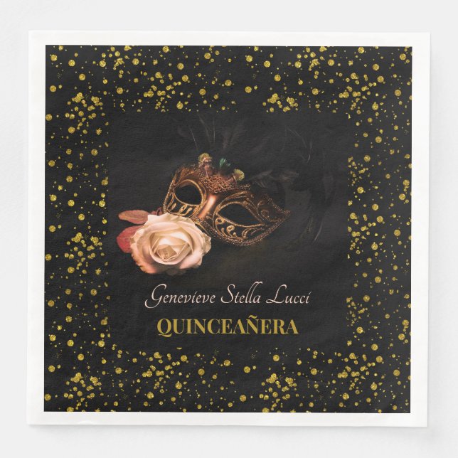 Elegant Masquerade and White Rose  Paper Dinner Napkins (Front)