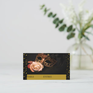 Elegant Masquerade and White Rose Place Card