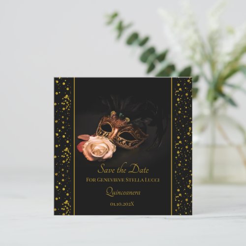 Elegant Masquerade and White Rose  Save The Date