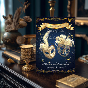 Elegant Masquerade Birthday   Elegant Gold & Navy Invitation