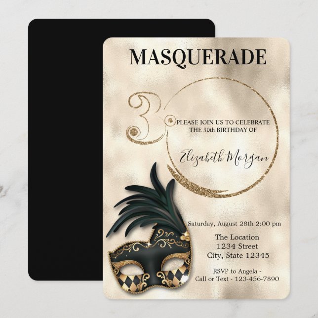 Elegant Masquerade Gold 30th Birthday   Invitation (Front/Back)