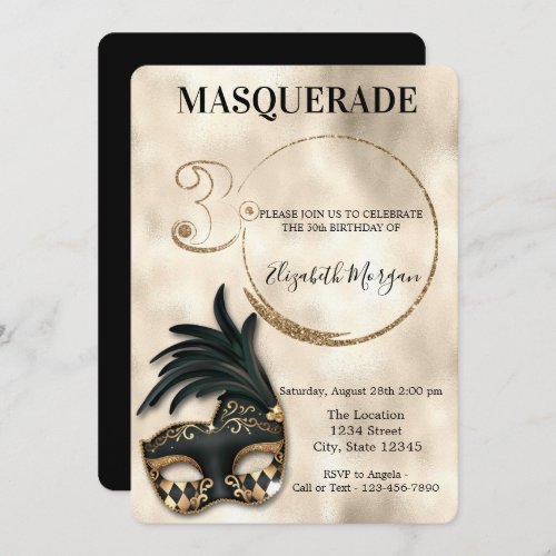 Elegant Masquerade Gold 30th Birthday   Invitation