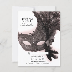 Elegant Masquerade Mask Blush Pink Wedding RSVP Invitation