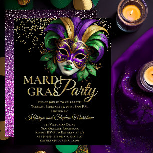 Elegant Masquerade Mask Mardi Gras Party Foil Invitation