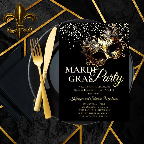 Elegant Masquerade Mask Mardi Gras Party Foil Invitation