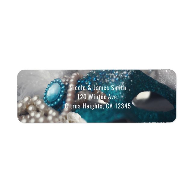 Elegant Masquerade Mask & Pearls Party Invitation Label (Front)