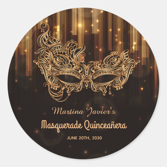 Elegant Masquerade Quinceañera 15th Birthday Classic Round Sticker (Front)