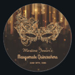 Elegant Masquerade Quinceañera 15th Birthday Classic Round Sticker<br><div class="desc">This classic round Quinceañera sticker perfectly matches our elegant luxurious gold designed Masquerade Quinceañera 15th birthday suite. It will make your Quinceañera favors even more adorable. You can easily add your or your loved one's name and date of special event by clicking on the “personalize this template” button. It will...</div>