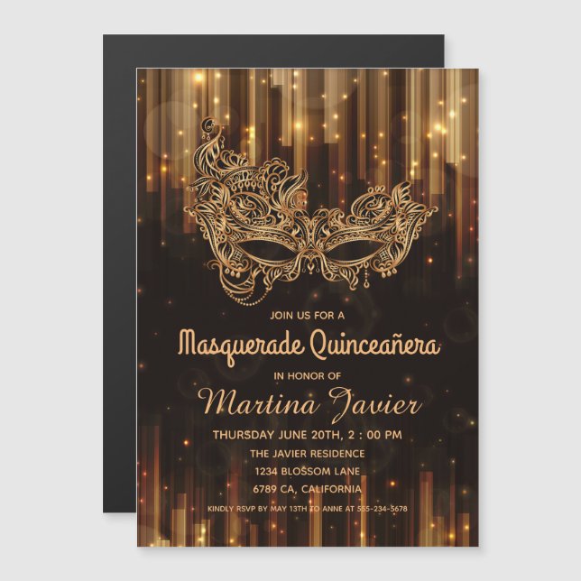 Elegant Masquerade Quinceañera 15th Birthday Magnetic Invitation (Front/Back)
