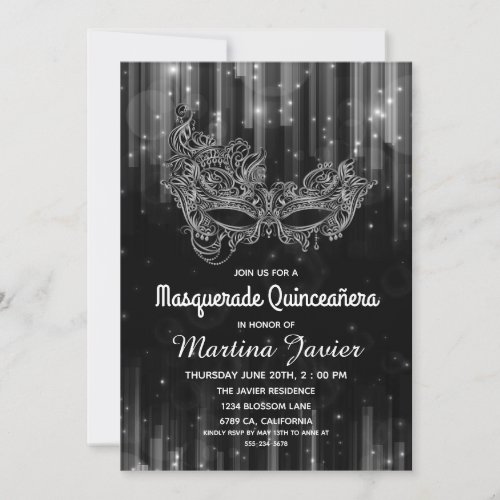 Elegant Masquerade Quinceaera Black 15th Birthday Invitation