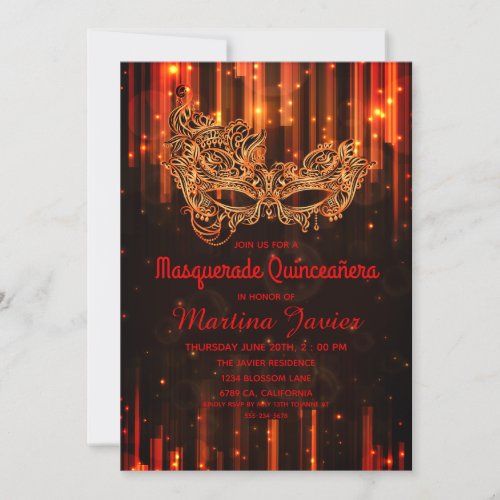 Elegant Masquerade Red Quinceaera 15th Birthday Invitation
