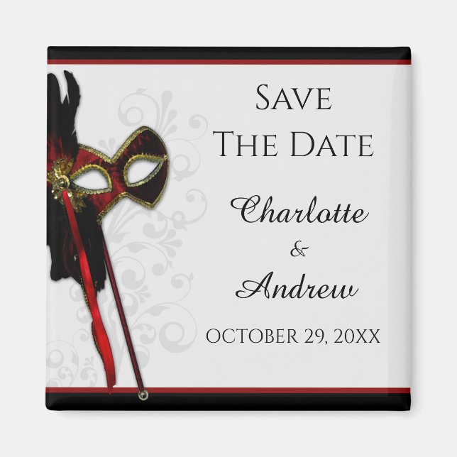 Elegant Masquerade Save The Date Magnet (Front)
