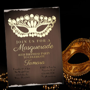 Elegant Masquerade Sixteenth Birthday Foil Invitation