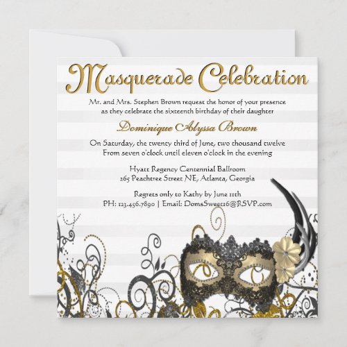 Elegant Masquerade Swirl Invite [Gold]