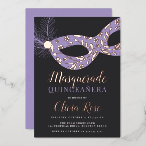Elegant Masquerade Theme Quinceanera Foil Invitation