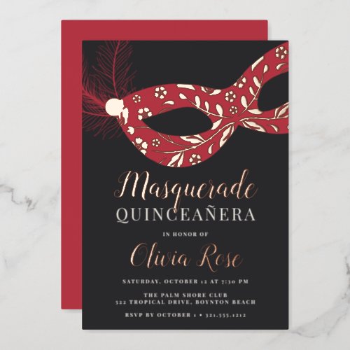 Elegant Masquerade Theme Quinceanera Foil Invitation
