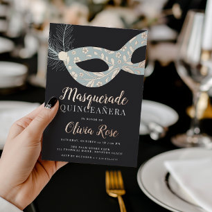 Elegant Masquerade Theme Quinceanera Foil Invitation