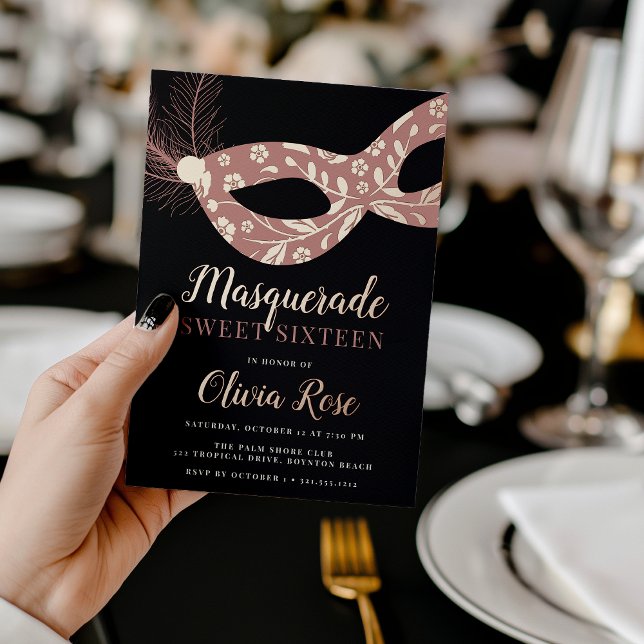 Elegant Masquerade Theme Sweet Sixteen Foil Invitation (Creator Uploaded)