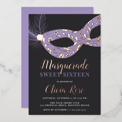 Elegant Masquerade Theme Sweet Sixteen Foil Invitation