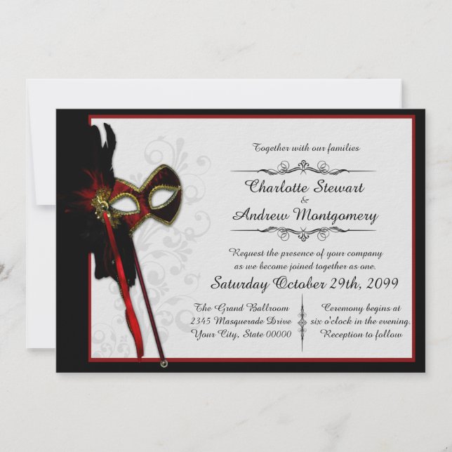 Elegant Masquerade Wedding Invitation (Front)