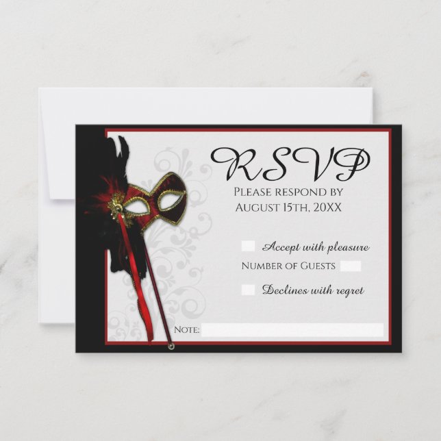 Elegant Masquerade Wedding RSVP card (Front)