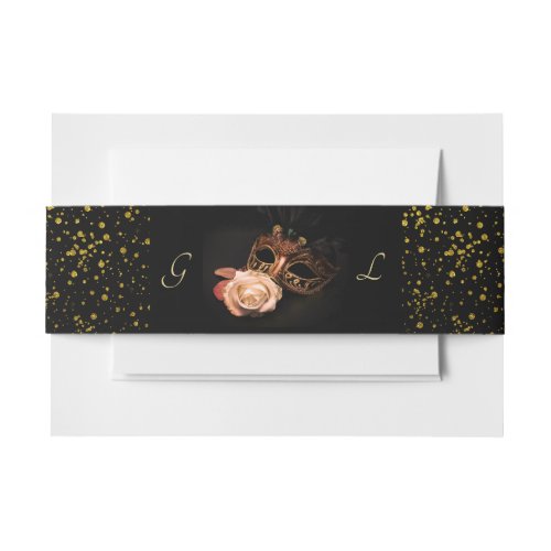 Elegant Masquerade with White Rose Invitation Belly Band