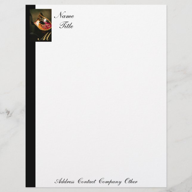 Elegant Masqurade Mask Monogram Letterhead (Front)