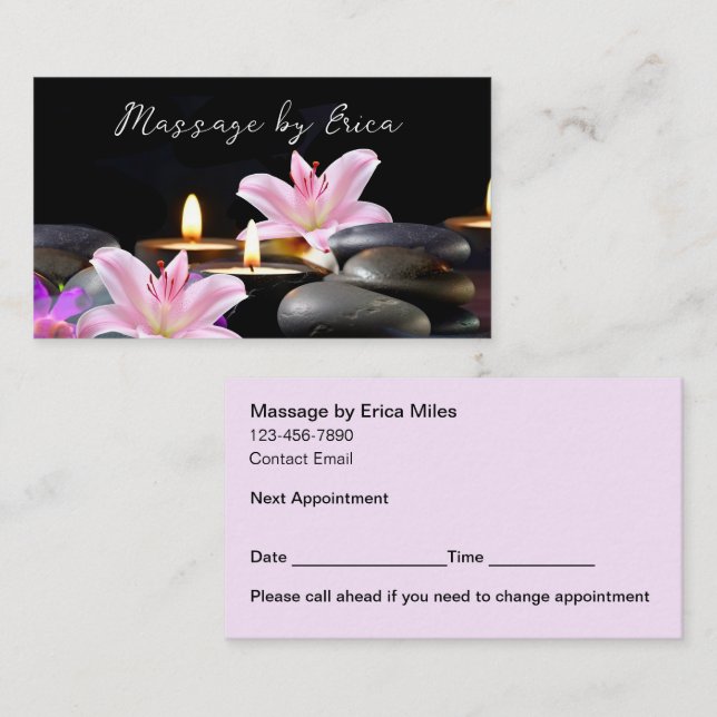 Elegant Massage Therapist Appointment Cards (Front/Back)