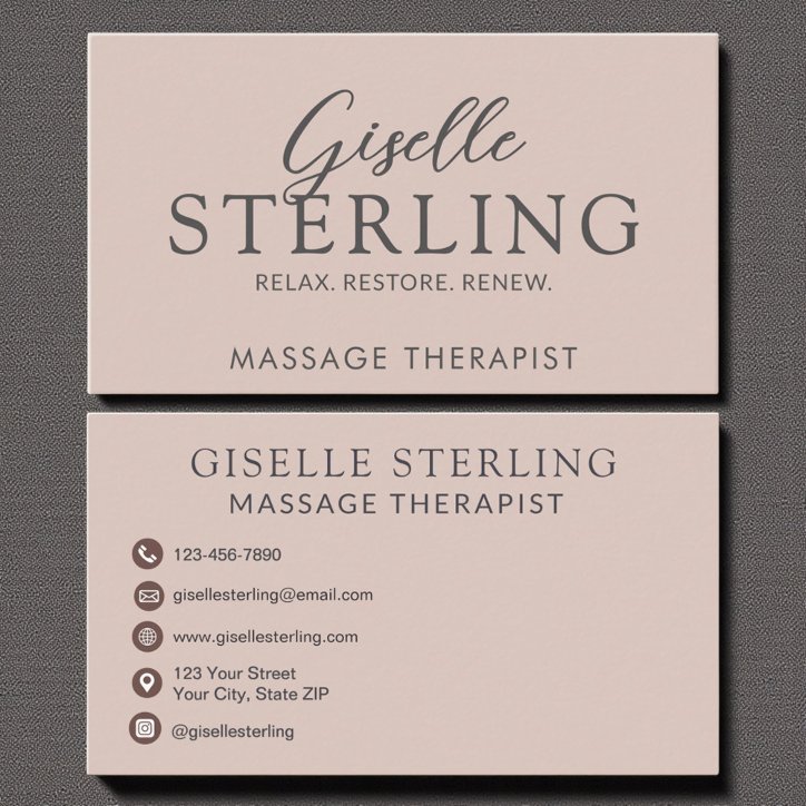 Elegant Massage Therapist Blush Pink Script Business Card