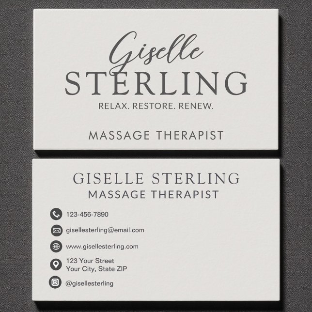 Elegant Massage Therapist Luxury Modern Script  Business Card (Creator Uploaded)