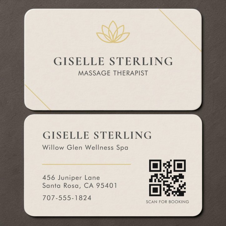 Elegant Massage Therapist Neutral Beige QR Code Business Card